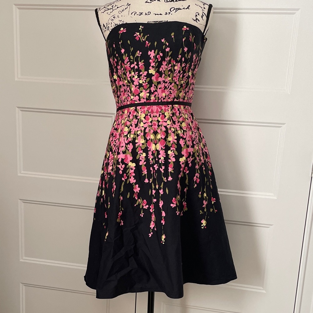 LOFT Strapless Dress - Black with Pink Floral - Flawed, Size 4